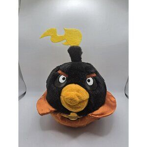 Angry Bird Space Bomb Bird Plush 7" Black w/ Orange Cape Yellow Flame NO Sound